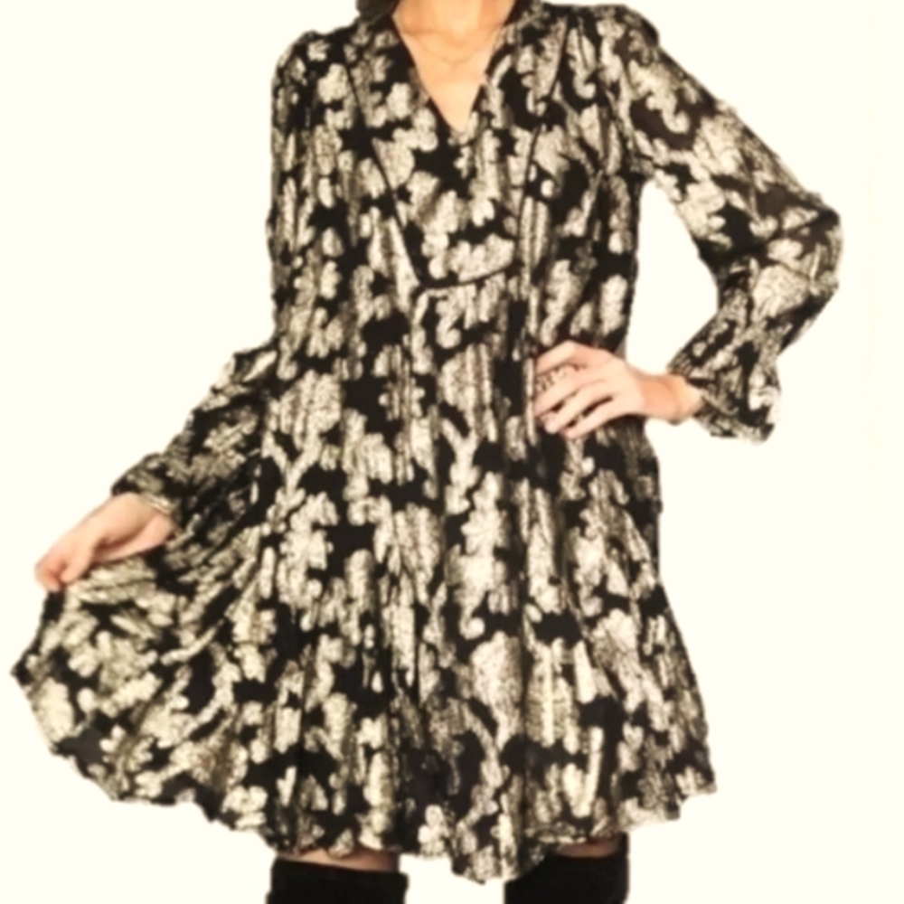 Anthropologie black and metallic gold Dress, Small